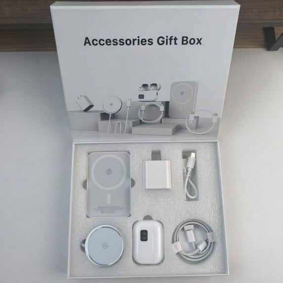 6-in-1 Charging Kit: Fast Charge, Magnetic Power Bank, Wireless Charger, Type-C to Fast Charging Cable, Adapter & Audio Support, Compact & Portable.