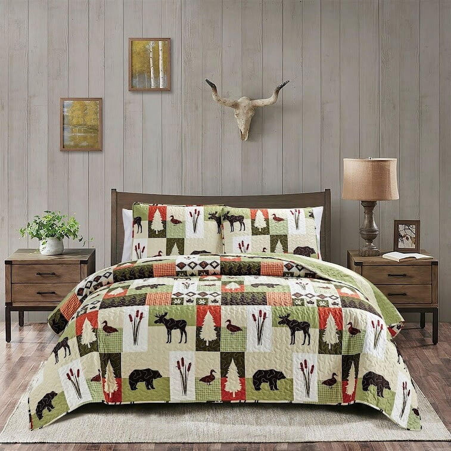 Twin Black and Green Microfiber Reversible Quilt Set