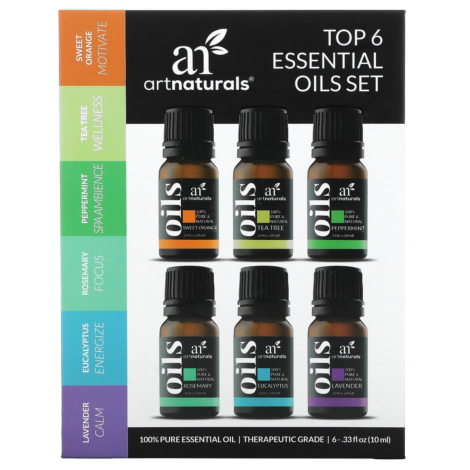OrientLeaf Essential Oils Set 6Pcs 10ml with Greeting Card, Peppermint,  Lavender, Eucalyptus, Lemongrass, Tea Tree & Orange, Aromatherapy Essential