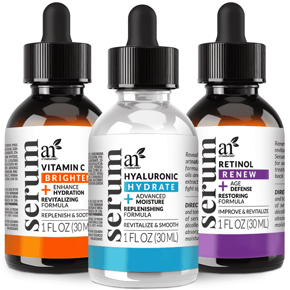 ArtNaturals Serum Trio Vitamin C Retinol and Hyaluronic Acid Skincare Face Serum Gift Set 3 x 1 oz | 30 ml