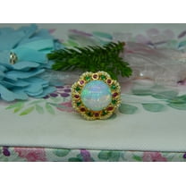 ArtPalacebyMitika Natural Lab Fire Opal, Multi Gemstone 925 Sterling Silver, 18k Yellow Gold Plated Ring With Womens Anniversary Ring