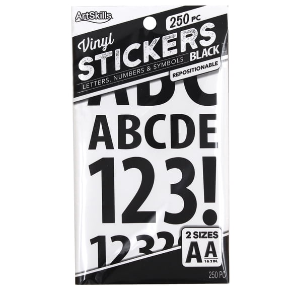 ArtSkills 1 in. and 2 in. Black Vinyl Letter and Number Stickers, for School Projects, 245Pc