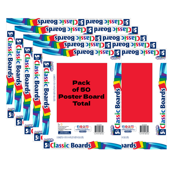 ArtSkills 11" x 14" Poster Board, School and Craft Supplies, Bold Assorted, 50-Pack