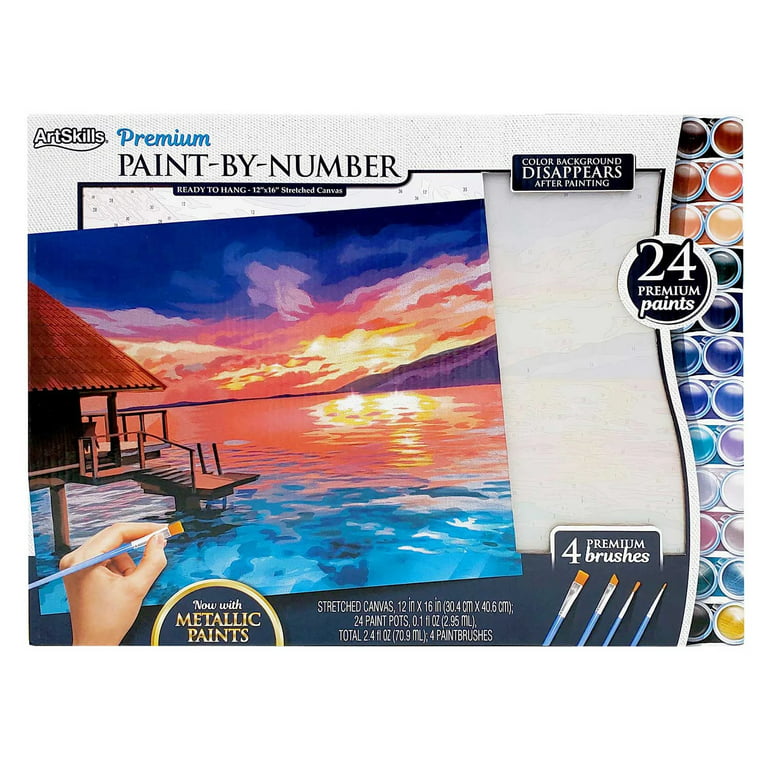 painting on canvas by numbers. a set of acrylic paints and brushes