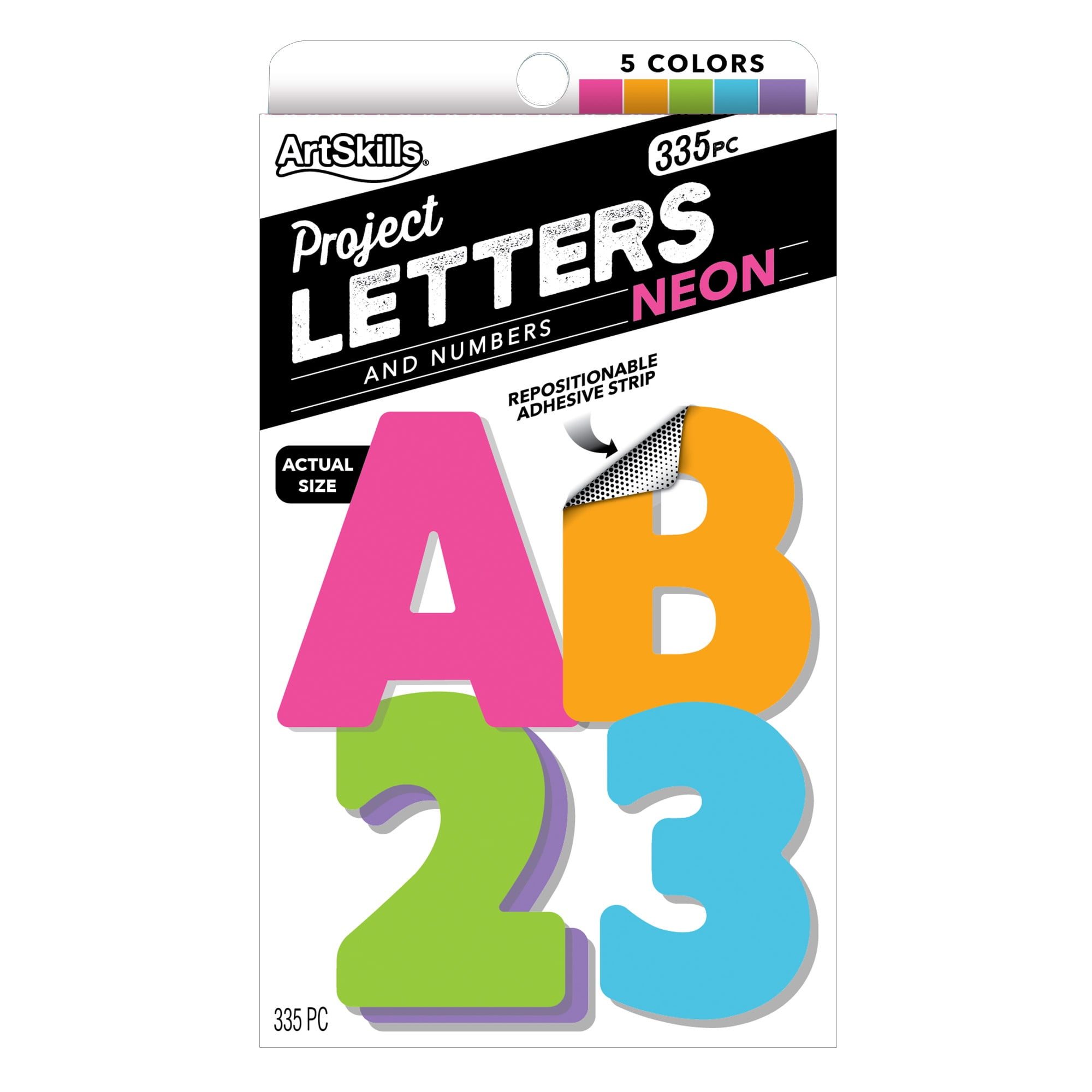 Artskills 2.5 inch Paper Letters and Numbers, for School Projects and Posters, Neon Colors, 335Pc