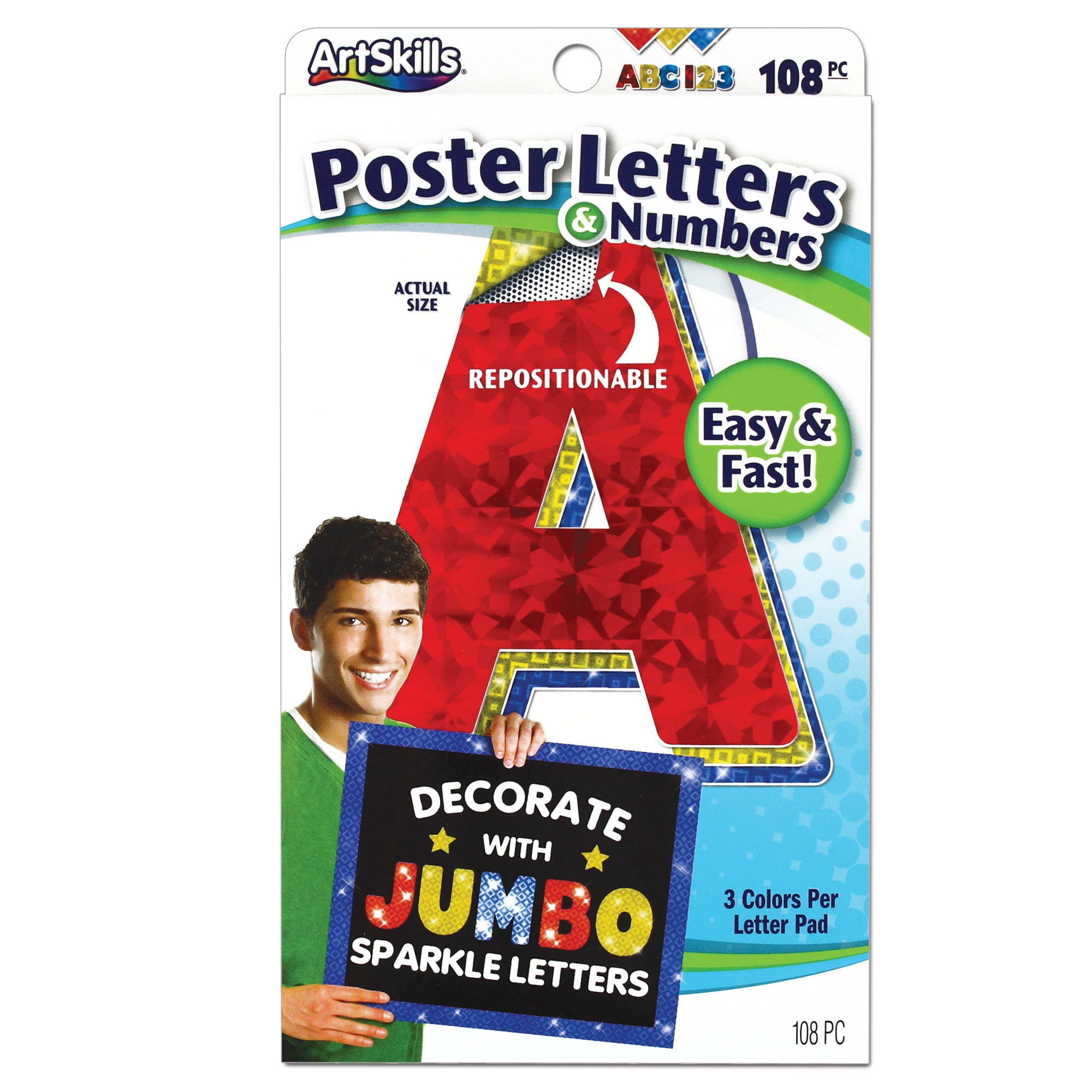 ELMERS 2.5 inch POSTER LETTERS NUMBERS 240 Pieces Holographic Teachers/ Boards