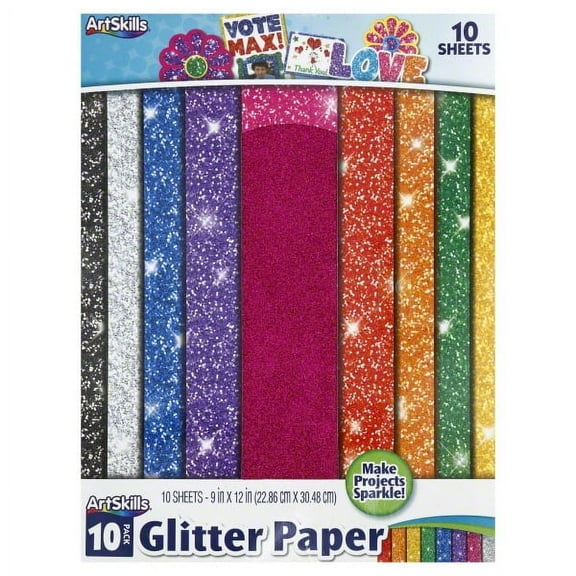ArtSkills 9 in. x 12 in. Sparkle Glitter Craft Paper, Assorted Colors, 10 Sheets