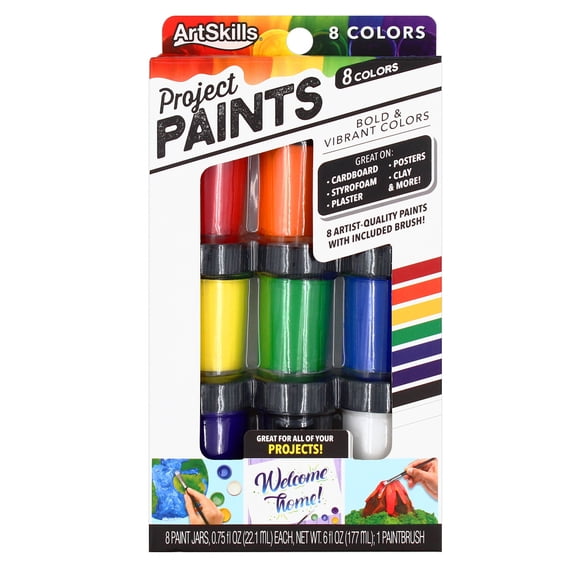 ArtSkills Acrylic Paint Set for Kids & Beginners, 8 Jars with Brush for Crafts, School, Art Projects