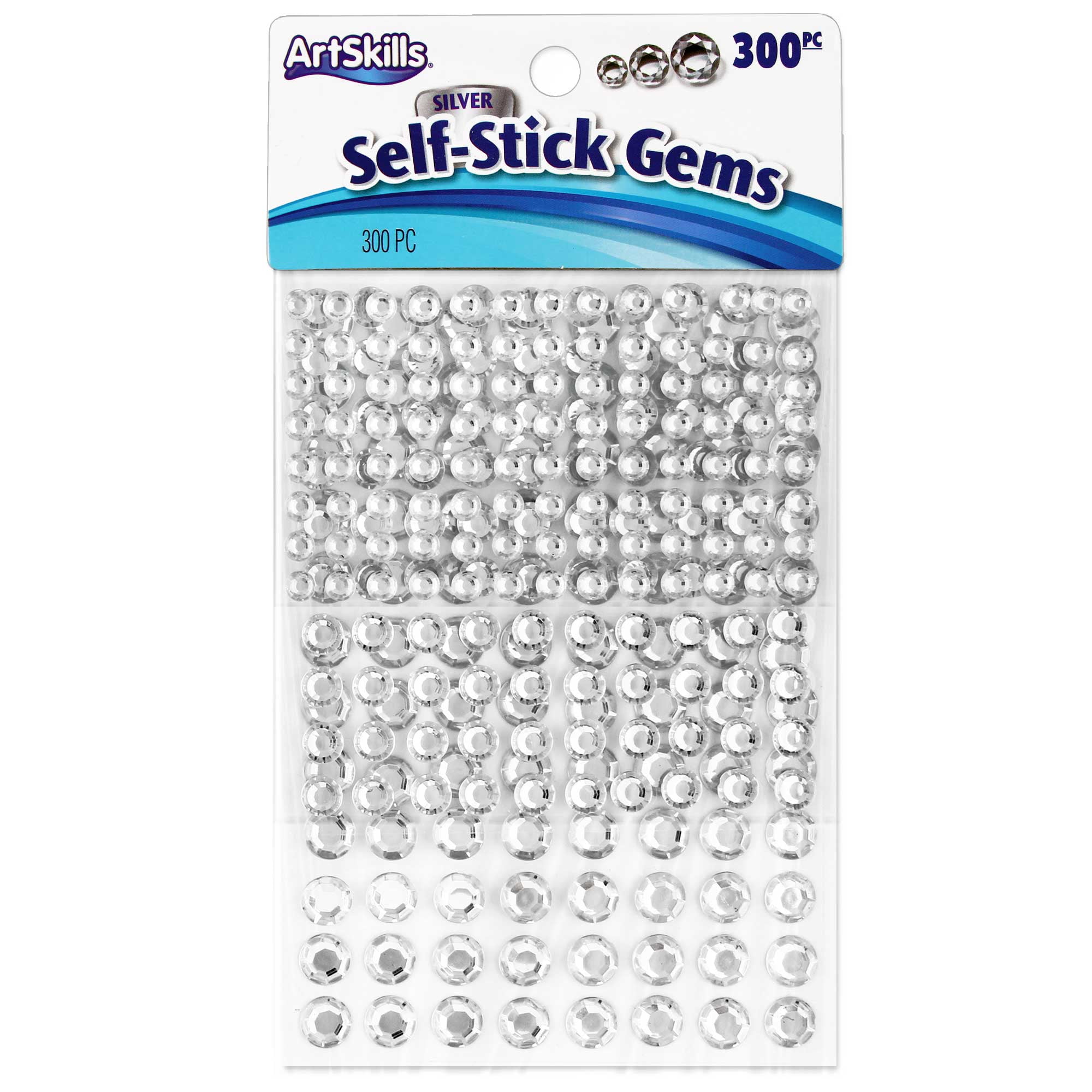 ArtSkills Adhesive Gem Stickers for Crafts, Assorted, Clear Plastic Crystal Rhinestones, 300 Count