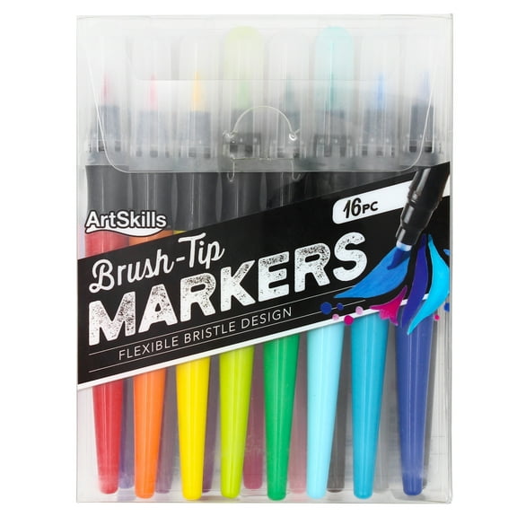 ArtSkills Artist Brush Tip Markers, Art Markers for Drawing and Lettering, 16 Assorted Colors
