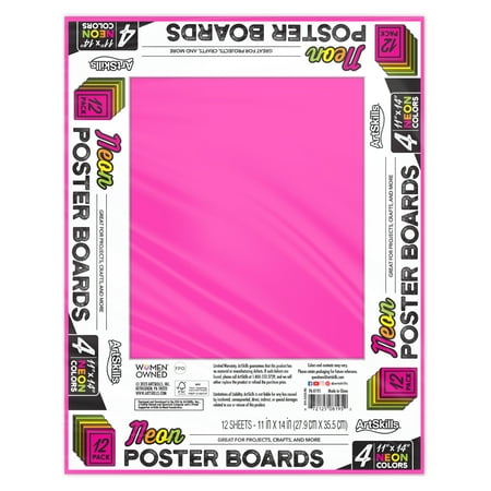 ArtSkills Neon Poster Board, 11" x 14", 12-pack, Assorted Bright Colors for Signs & School Projects