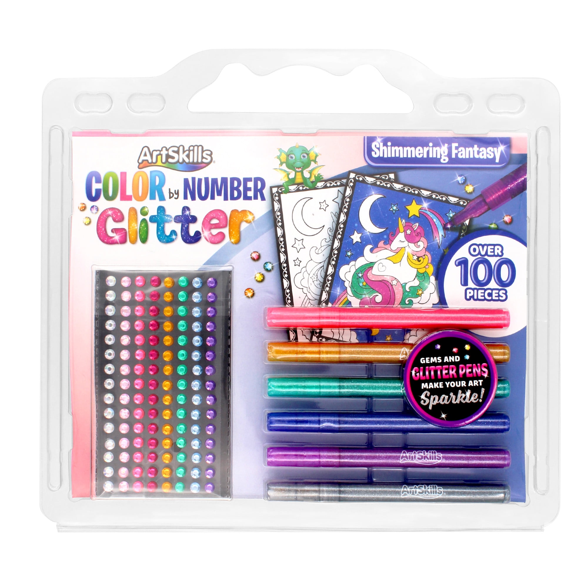 ArtSkills Color by Number Coloring Book for Kids, Glitter Markers and Gem  Stickers, Inspirational, 16 Pages 