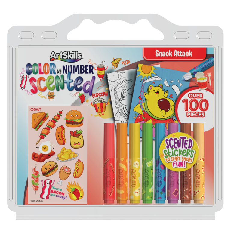 ArtSkills Color by Number Coloring Book for Kids with Scented Markers and  Stickers, Snack Attack, 16 Pages