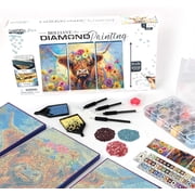 ArtSkills Diamond Painting Kit, Diamond Art Ready to Hang Framed Canvas with Storage and Accessory Kit, Highland Cow, 3 Stretched Canvas Panels, 14  x 7  Each