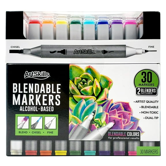 ArtSkills Dual-Tip Blendable Alcohol Markers with Colorless Blenders, for Adults & Teens, 32 Count