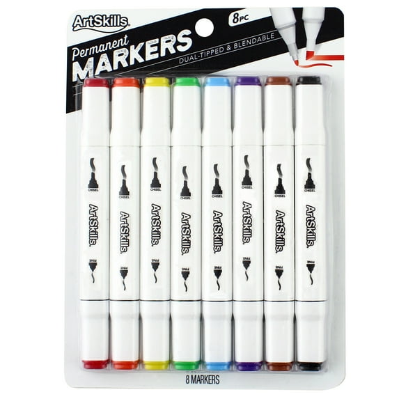 ArtSkills Dual Tip Permanent Markers, Chisel and Fine Tips, for Adults, Teens, & Kids, 8 Pieces
