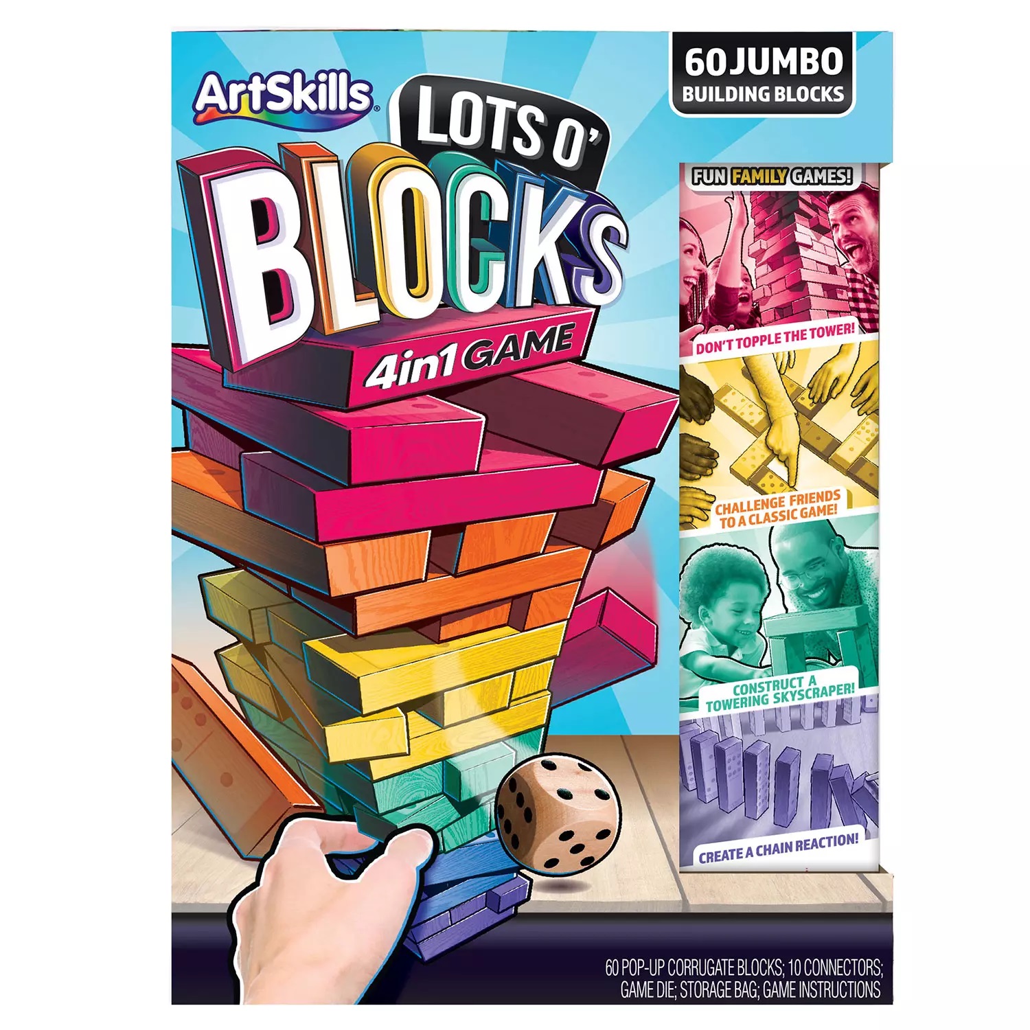 ArtSkills Giant Stackable Toy Blocks for Kids, 4 Fun Games, 60 Jumbo