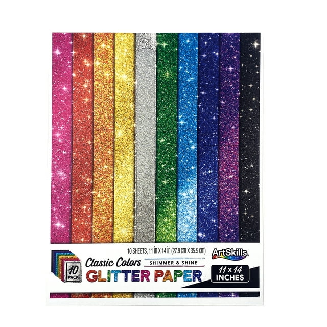 ArtSkills Glitter Paper for Arts and Crafts, Scrapbooking, 11" x 14", Assorted, 10 Pcs