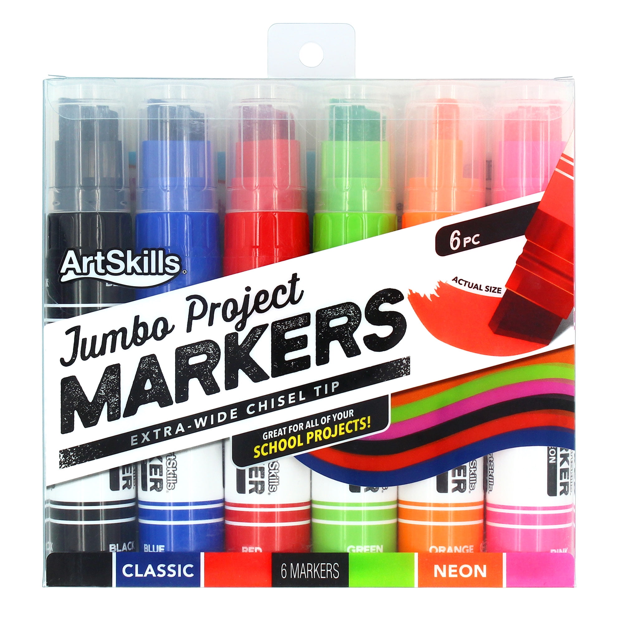 Artskills Jumbo Chisel-Tip Markers, Pack of 6, Size: 5/8 Wide Chisel Tip