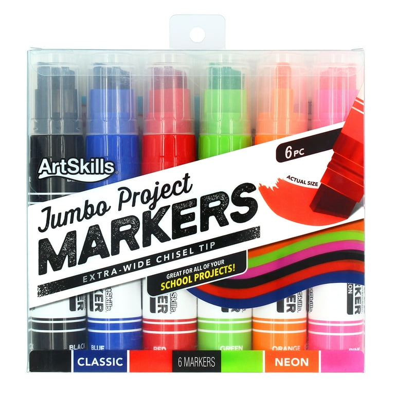 ArtSkills Jumbo Chisel-Tip Markers, 6-Pack, Assorted Neon