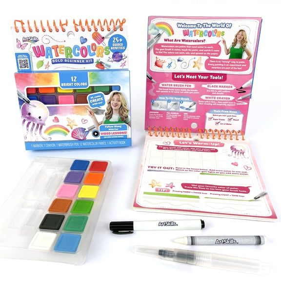 ArtSkills Learn to Watercolor Art Instruction Book for Kids 8 to 12 Step by Step Beginner Water Color Painting Guide