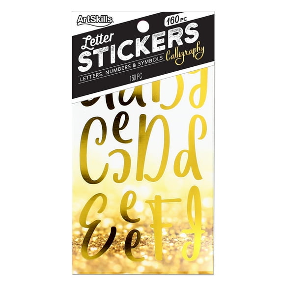 ArtSkills Letter and Number Alphabet Stickers, 2" and 1" Gold Calligraphy Font, for Birthdays, School Projects, 160 Pieces