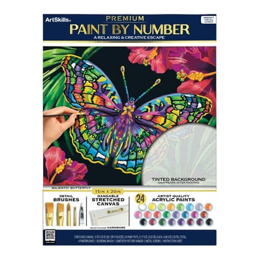 ArtSkills Majestic Butterfly Paint by Number Art Kit for Adults, 20" x 15" Stretched Canvas, Unisex Wall Art