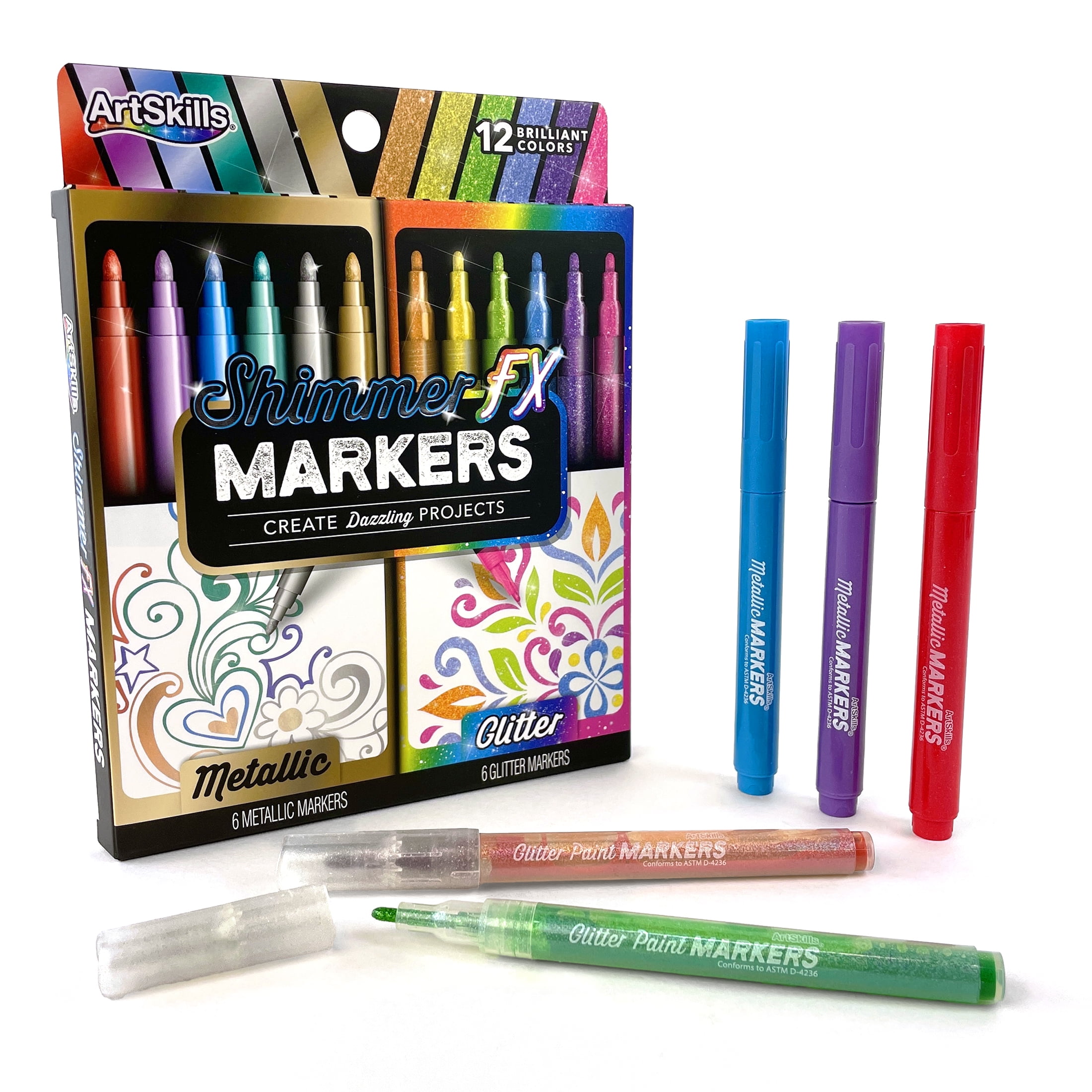 ArtSkills Metallic & Glitter Art Markers for Kids, 12 Pieces
