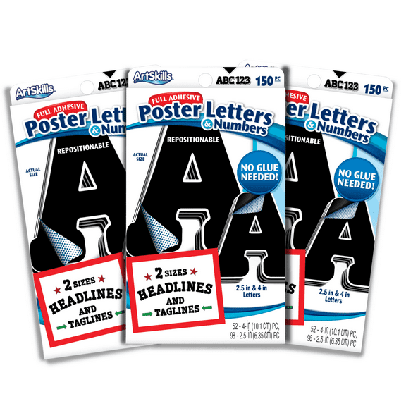 ArtSkills Paper Poster Letters and Numbers for Projects and Crafts, 4" and 2.5", Black, 150 Pieces, 3-Pk (450 Pieces Total)