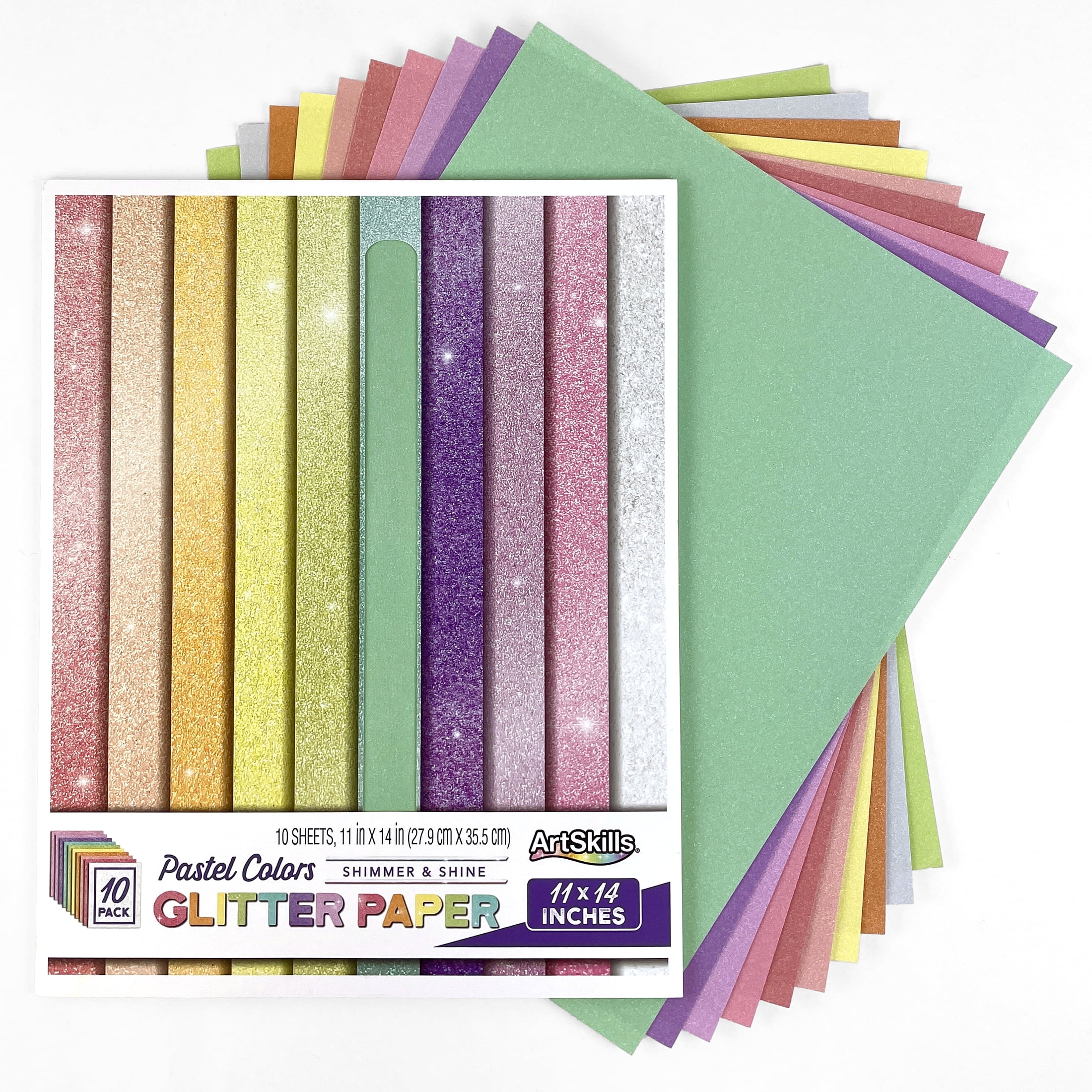 ArtSkills Pastel Glitter Paper, 11" x 14", 10 Assorted Sheets for Arts, Crafts, Scrapbooking & Card Making