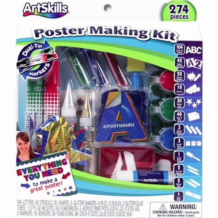 ArtSkills Poster Making Kit Arts and Crafts Supplies Includes Washable Markers, Stencils, Letters, Glitter, Glue, and More, 274 Pieces, Multi-Colored