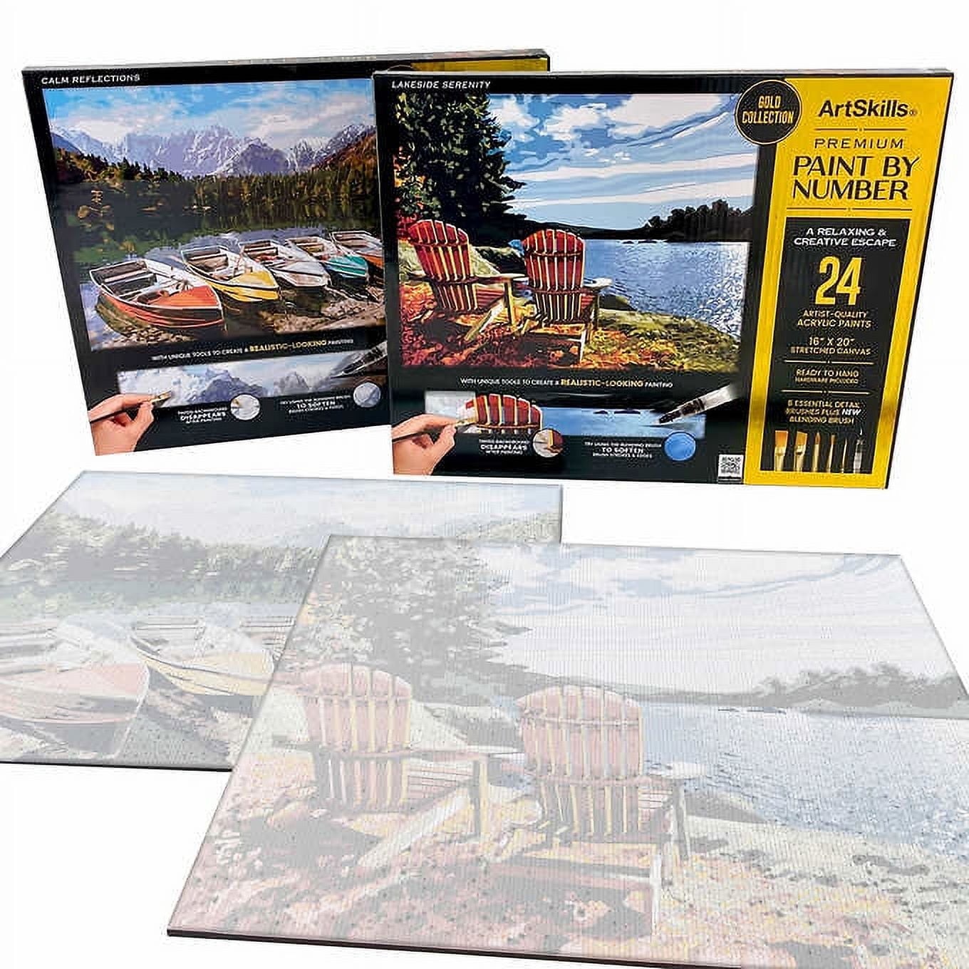 ArtSkills Premium Acrylic Paint by Number Canvas Sets for Adults, 2