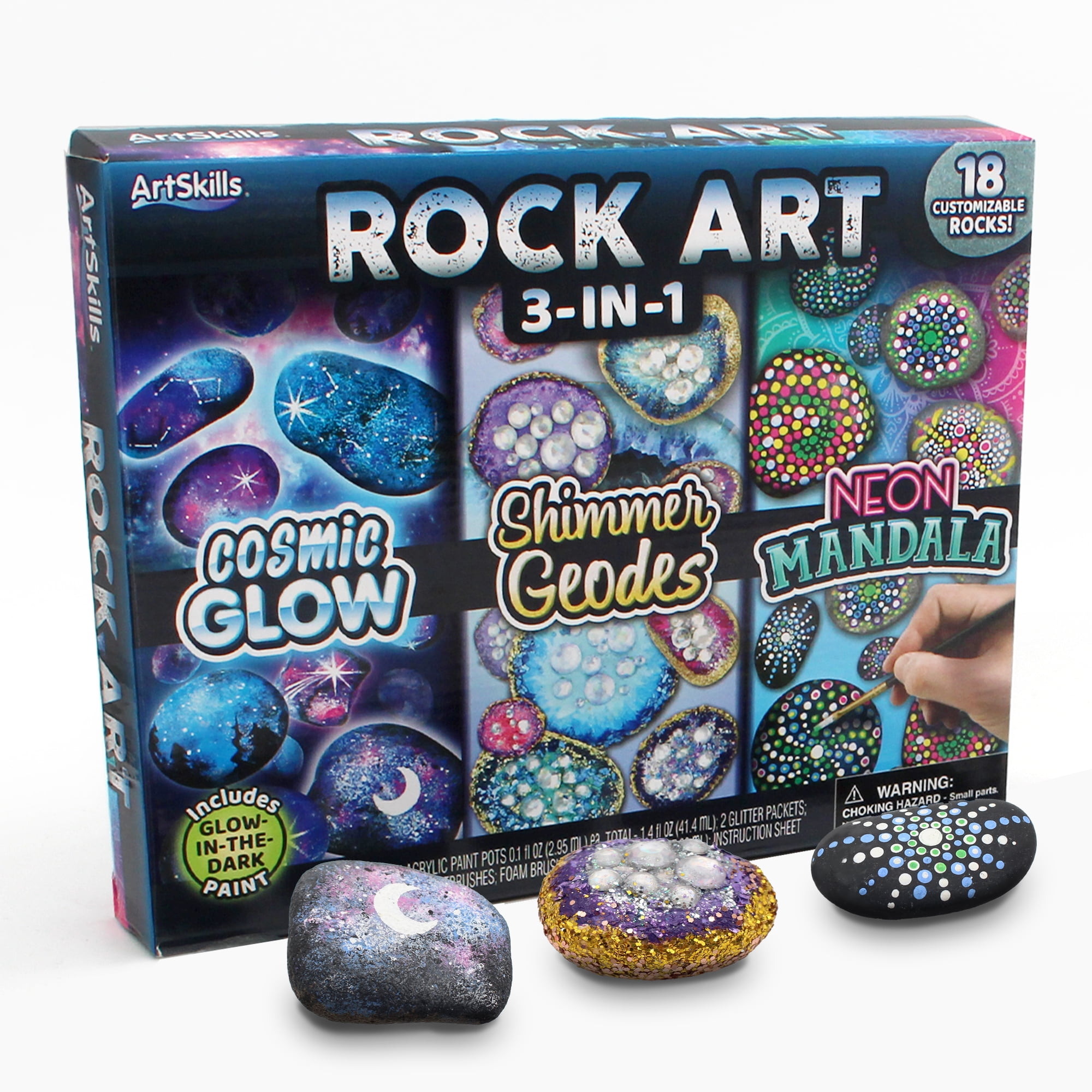 ArtSkills Rock Painting Kit with Geode, Mandala & Glow in the Dark Rock Painting, Arts and Crafts for Kids