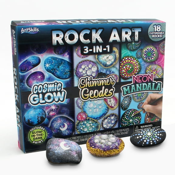 ArtSkills Rock Painting Kit with Geode, Mandala & Glow in the Dark Rock Painting, Arts and Crafts for Kids