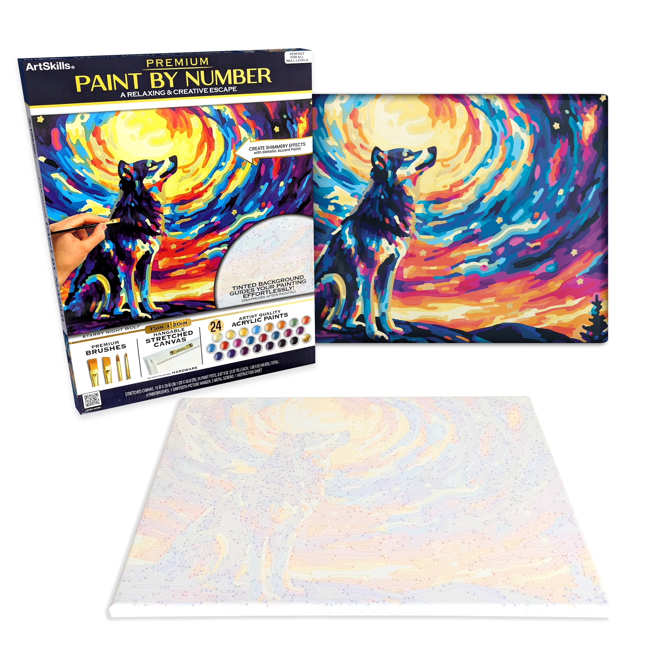 ArtSkills Starry Night Wolf Paint by Number Art Kit for Adults, 20
