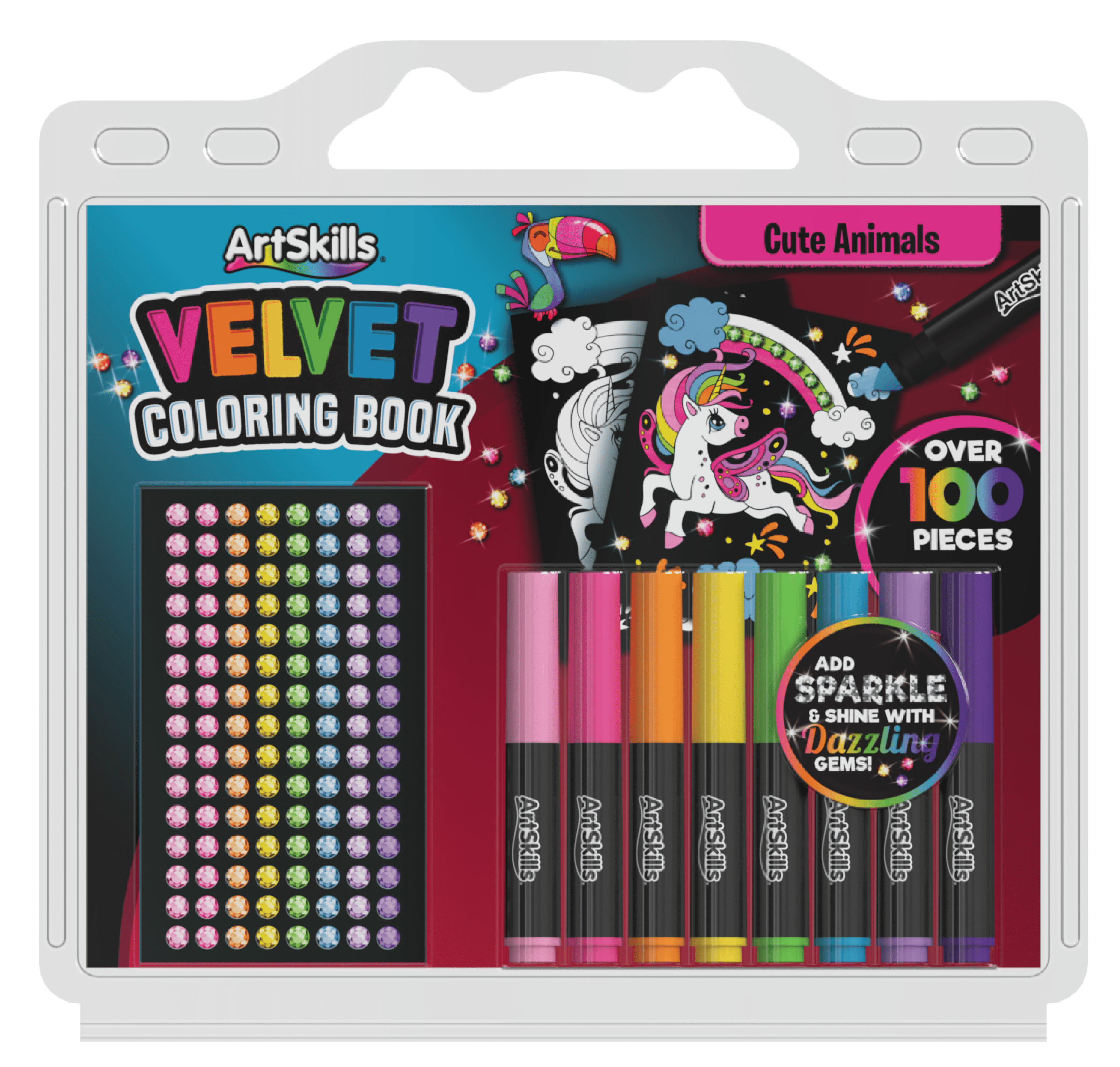 ArtSkills Velvet Coloring Book for Kids with Gem Stickers, Cute Critters,  16 Pages