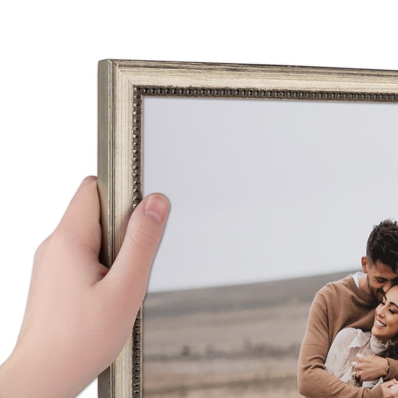 ArtToFrames 10" x 10" Silver Square with Beads Picture Frame, 10x10 inch Silver Wood Poster Frame (WOM-5286), Pack