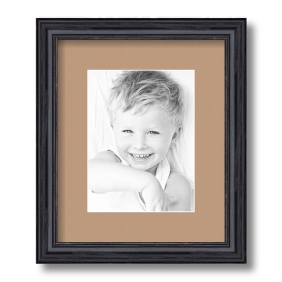 ArtToFrames 10x12 Matted Picture Frame with 6x8 Single Mat Photo Opening Framed in 1.25 Black Stain on Solid Red Oak and 2 Desert Sand Mat (FWM-4083-10x12)