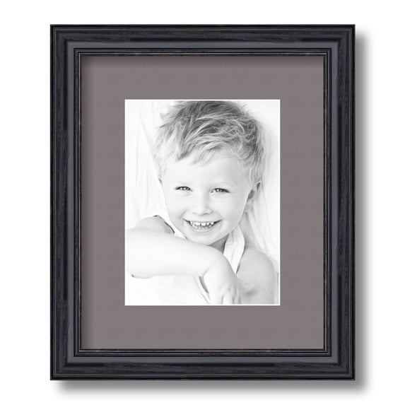 ArtToFrames 10x12" Matted Picture Frame with 6x8" Single Mat Photo Opening Framed in 1.25" Black Stain on Solid Red Oak and 2" Pewter Mat (FWM-4083-10x12)