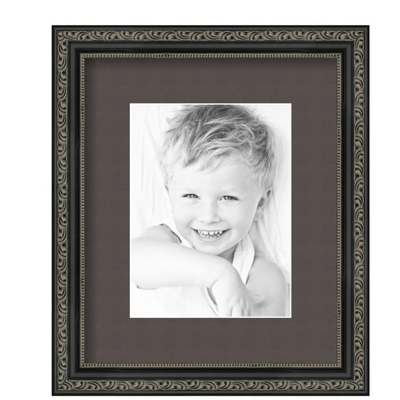 ArtToFrames 10x12" Matted Picture Frame with 6x8" Single Mat Photo Opening Framed in 1.25" Antique Black and 2" Chestnut Mat (FWM-5106-10x12)