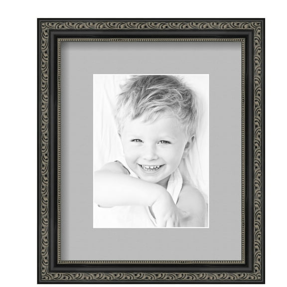 ArtToFrames 10x12" Matted Picture Frame with 6x8" Single Mat Photo Opening Framed in 1.25" Antique Black and 2" TV Grey Mat (FWM-5106-10x12)