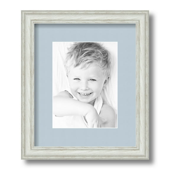 ArtToFrames 10x12" Matted Picture Frame with 6x8" Single Mat Photo Opening Framed in 1.25" Off White Wash on Ash and 2" Baby Blue Mat (FWM-4098-10x12)