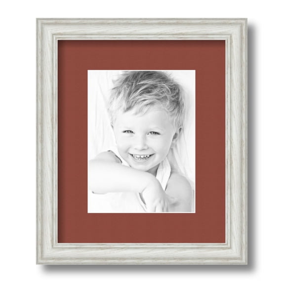 ArtToFrames 10x12 Matted Picture Frame with 6x8 Single Mat Photo Opening Framed in 1.25 Off White Wash on Ash and 2 Cognac Mat (FWM-4098-10x12)