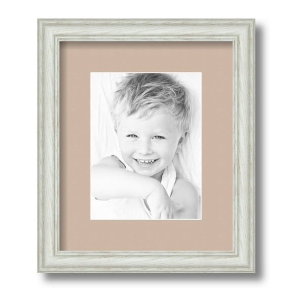 ArtToFrames 10x12 Matted Picture Frame with 6x8 Single Mat Photo Opening Framed in 1.25 Off White Wash on Ash and 2 Grey Beige Mat (FWM-4098-10x12)