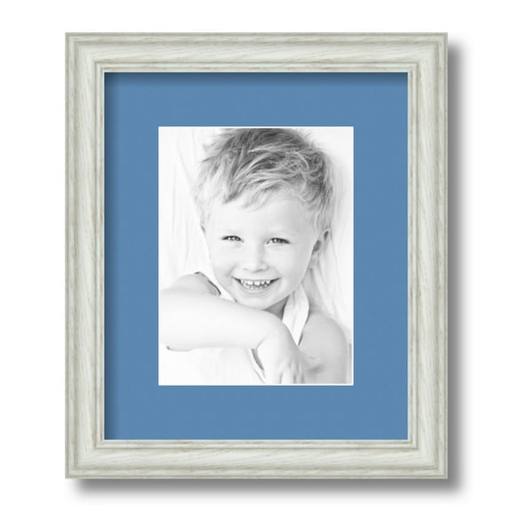 ArtToFrames 10x12 Matted Picture Frame with 6x8 Single Mat Photo Opening Framed in 1.25 Off White Wash on Ash and 2 Liberty Blue Mat (FWM-4098-10x12)
