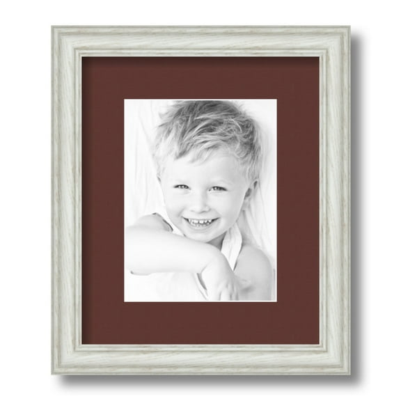ArtToFrames 10x12 Matted Picture Frame with 6x8 Single Mat Photo Opening Framed in 1.25 Off White Wash on Ash and 2 Maroon Mat (FWM-4098-10x12)