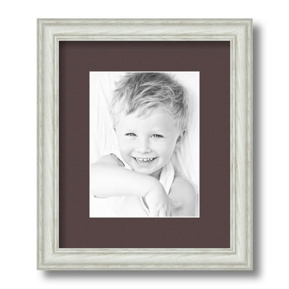 ArtToFrames 10x12 Matted Picture Frame with 6x8 Single Mat Photo Opening Framed in 1.25 Off White Wash on Ash and 2 Peat Mat (FWM-4098-10x12)