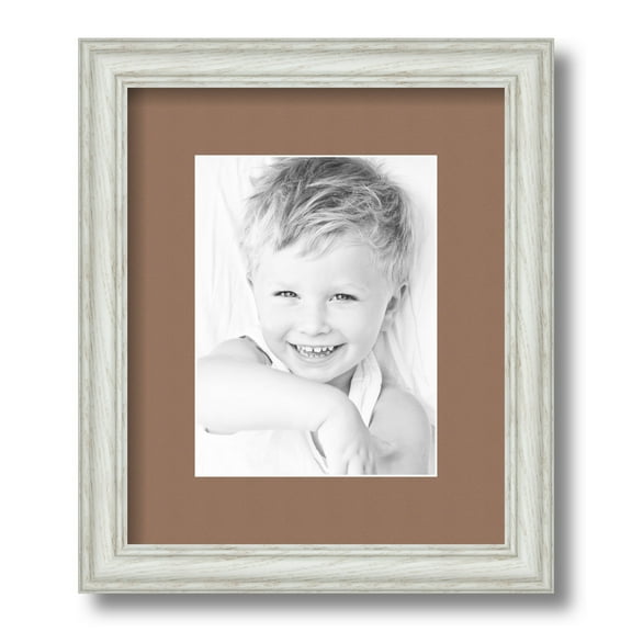 ArtToFrames 10x12" Matted Picture Frame with 6x8" Single Mat Photo Opening Framed in 1.25" Off White Wash on Ash and 2" Sandpiper Mat (FWM-4098-10x12)