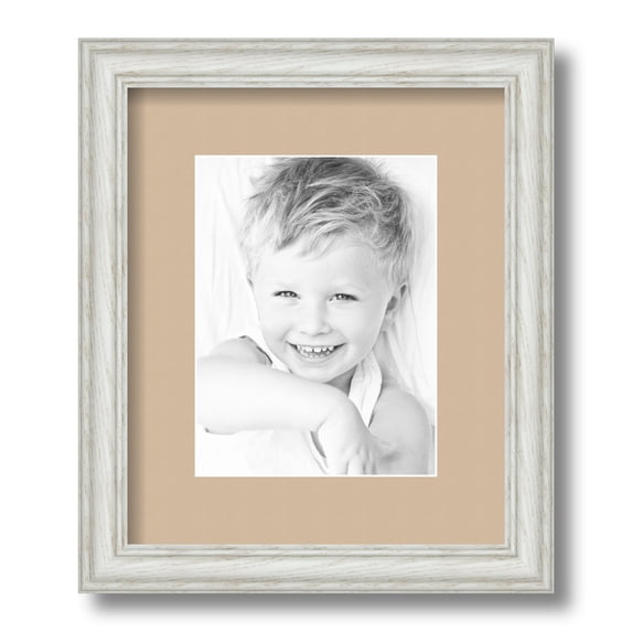 ArtToFrames 10x12" Matted Picture Frame with 6x8" Single Mat Photo Opening Framed in 1.25" Off White Wash on Ash and 2" Scotch Mist Mat (FWM-4098-10x12)