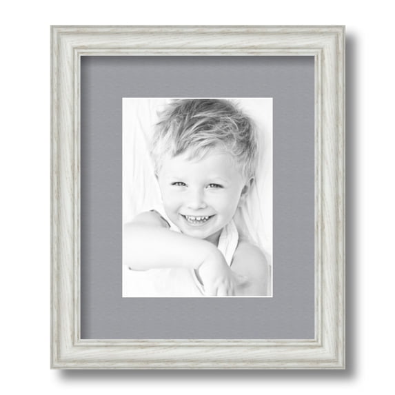 ArtToFrames 10x12 Matted Picture Frame with 6x8 Single Mat Photo Opening Framed in 1.25 Off White Wash on Ash and 2 Silver Mat (FWM-4098-10x12)